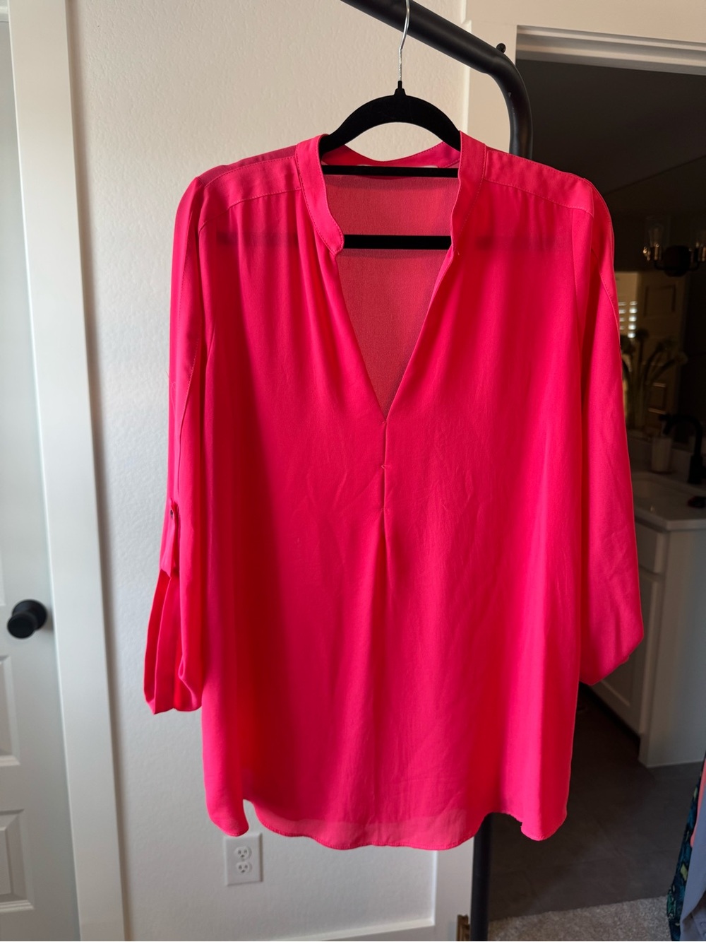 Lola & Sophie Hot Pink Split-Neck Blouse